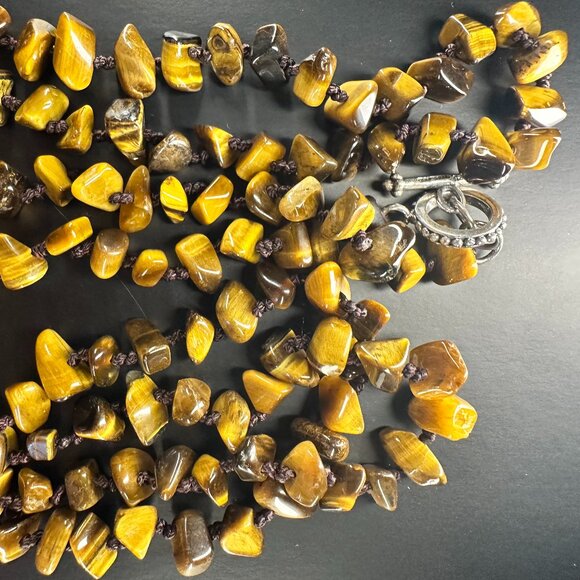 82” hand-knotted Tiger’s Eye necklace 🐯 natural gemstone chips - Picture 3 of 3